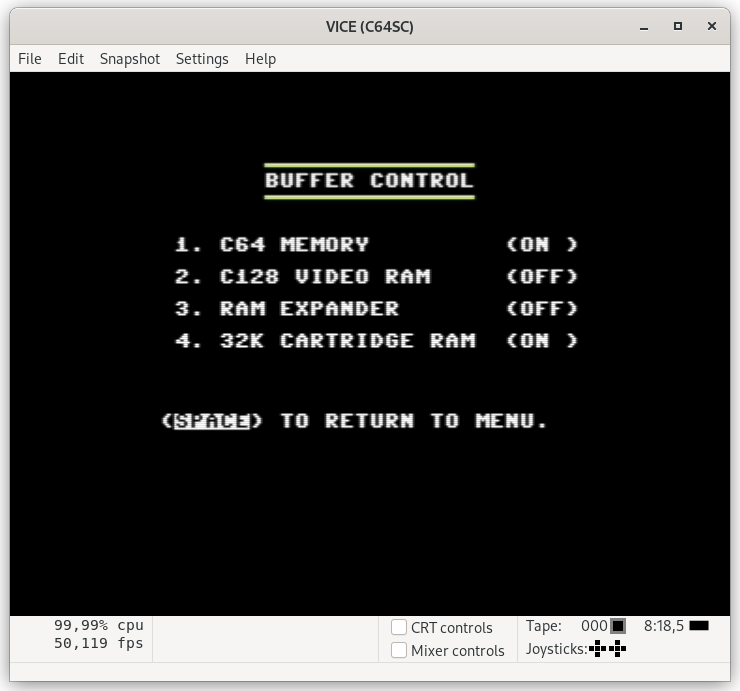 Screenshot of VICE running the Disk Copier program of the Super Snaphot V5